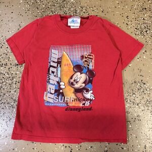 Disneyland Resort T-Shirt Youth S Red Good Surf Mickey Around the World Graphic